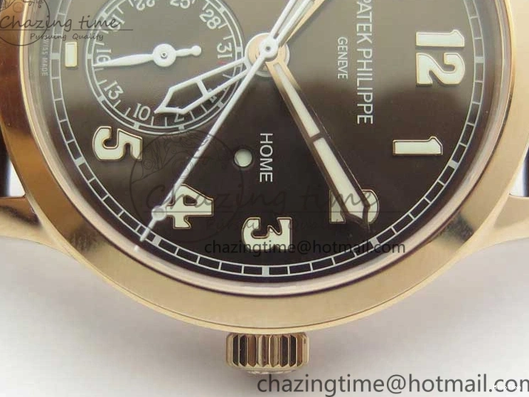 MIROTIME 0323 Calatrava 5524R Pilot Travel Time RG GRF Brown Dial on Brown Leather Strap MIYOTA TopPick 7155